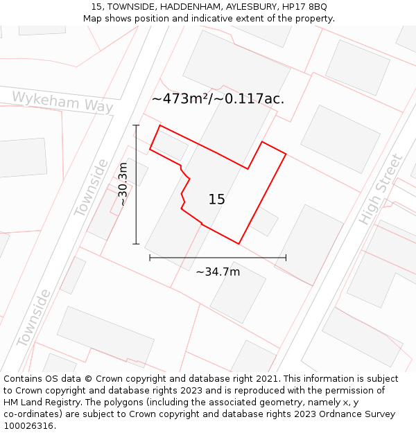 15, TOWNSIDE, HADDENHAM, AYLESBURY, HP17 8BQ: Plot and title map