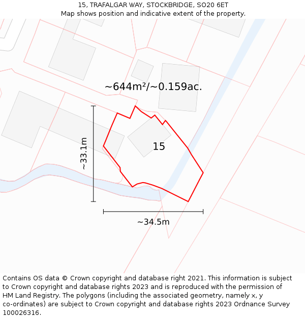 15, TRAFALGAR WAY, STOCKBRIDGE, SO20 6ET: Plot and title map