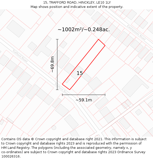 15, TRAFFORD ROAD, HINCKLEY, LE10 1LY: Plot and title map