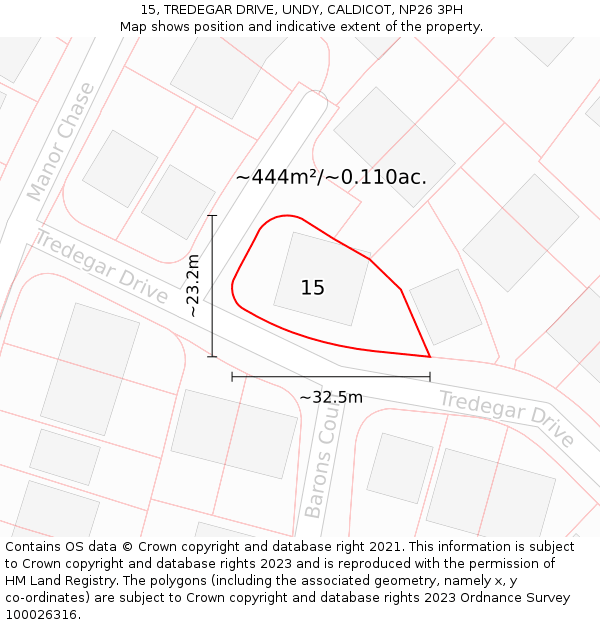 15, TREDEGAR DRIVE, UNDY, CALDICOT, NP26 3PH: Plot and title map