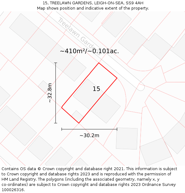 15, TREELAWN GARDENS, LEIGH-ON-SEA, SS9 4AH: Plot and title map