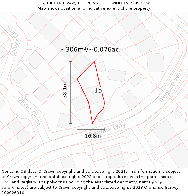 15, TREGOZE WAY, THE PRINNELS, SWINDON, SN5 6NW: Plot and title map