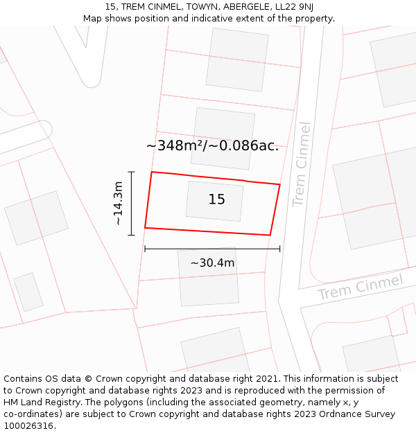 15, TREM CINMEL, TOWYN, ABERGELE, LL22 9NJ: Plot and title map