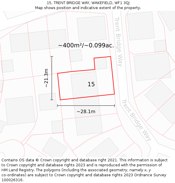 15, TRENT BRIDGE WAY, WAKEFIELD, WF1 3QJ: Plot and title map