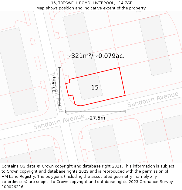 15, TRESWELL ROAD, LIVERPOOL, L14 7AT: Plot and title map