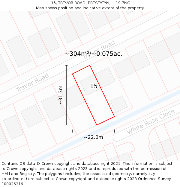 15, TREVOR ROAD, PRESTATYN, LL19 7NG: Plot and title map