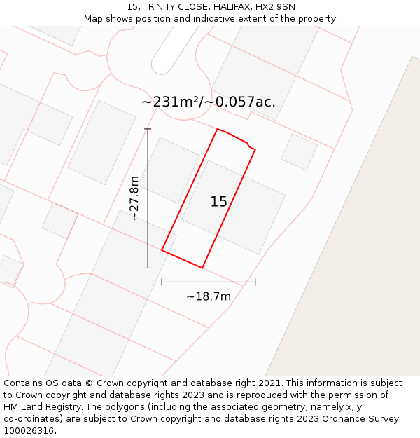 15, TRINITY CLOSE, HALIFAX, HX2 9SN: Plot and title map