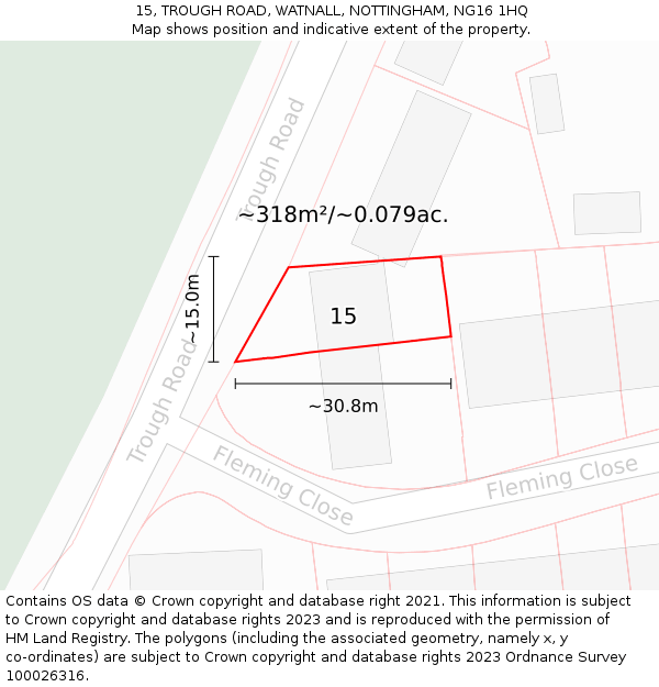 15, TROUGH ROAD, WATNALL, NOTTINGHAM, NG16 1HQ: Plot and title map