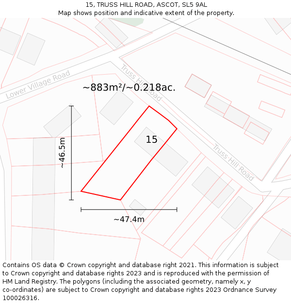 15, TRUSS HILL ROAD, ASCOT, SL5 9AL: Plot and title map