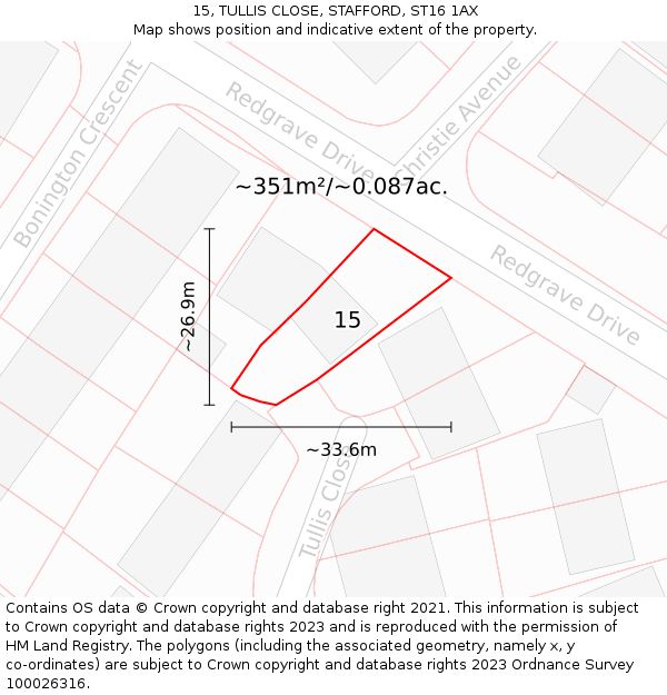 15, TULLIS CLOSE, STAFFORD, ST16 1AX: Plot and title map