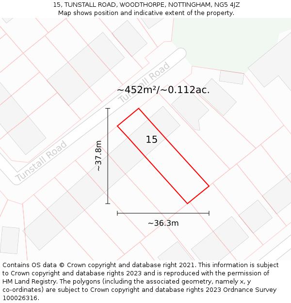 15, TUNSTALL ROAD, WOODTHORPE, NOTTINGHAM, NG5 4JZ: Plot and title map