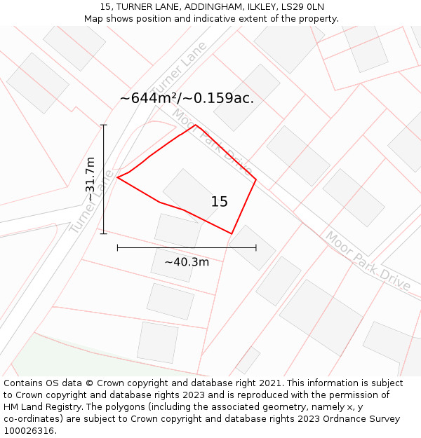 15, TURNER LANE, ADDINGHAM, ILKLEY, LS29 0LN: Plot and title map