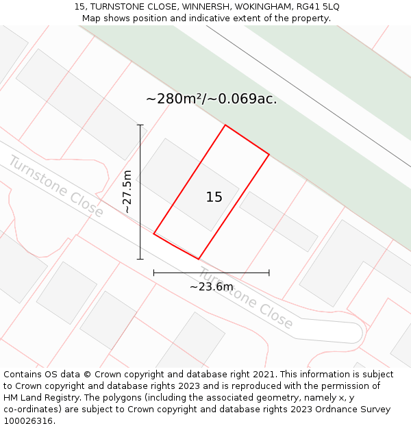 15, TURNSTONE CLOSE, WINNERSH, WOKINGHAM, RG41 5LQ: Plot and title map