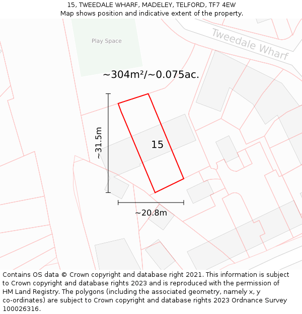 15, TWEEDALE WHARF, MADELEY, TELFORD, TF7 4EW: Plot and title map