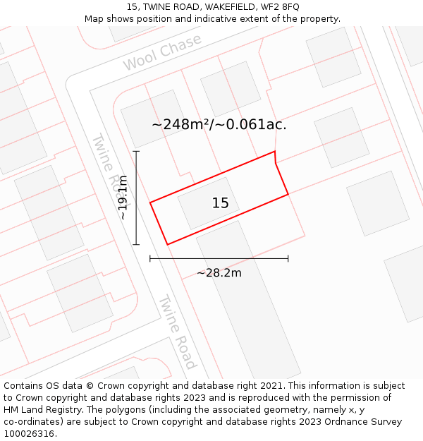 15, TWINE ROAD, WAKEFIELD, WF2 8FQ: Plot and title map