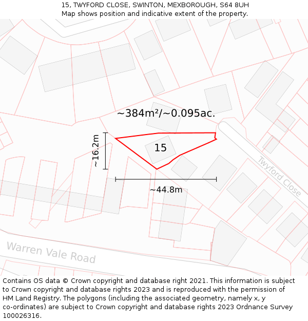 15, TWYFORD CLOSE, SWINTON, MEXBOROUGH, S64 8UH: Plot and title map