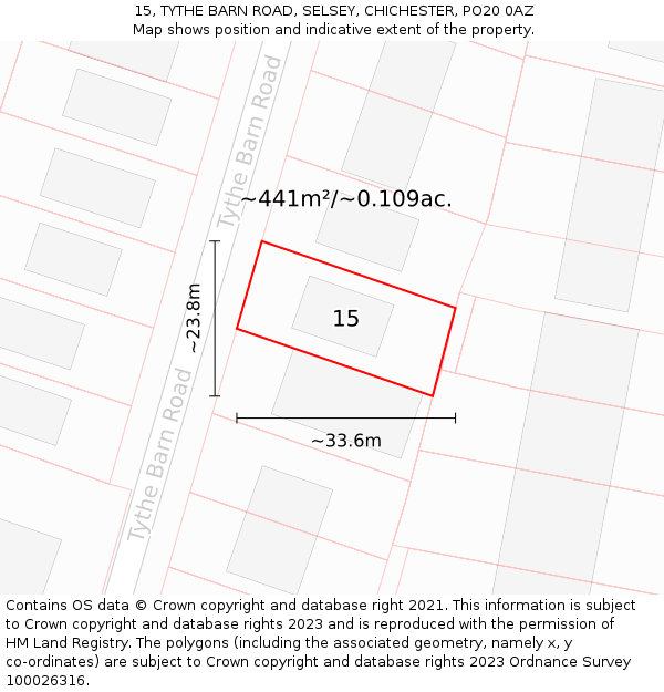 15, TYTHE BARN ROAD, SELSEY, CHICHESTER, PO20 0AZ: Plot and title map
