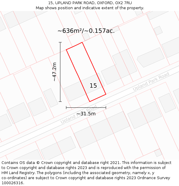 15, UPLAND PARK ROAD, OXFORD, OX2 7RU: Plot and title map