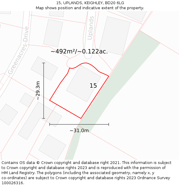 15, UPLANDS, KEIGHLEY, BD20 6LG: Plot and title map