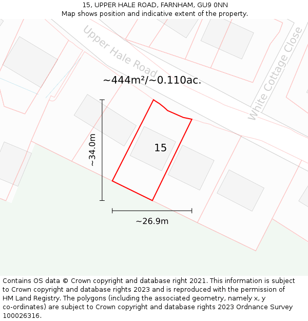 15, UPPER HALE ROAD, FARNHAM, GU9 0NN: Plot and title map