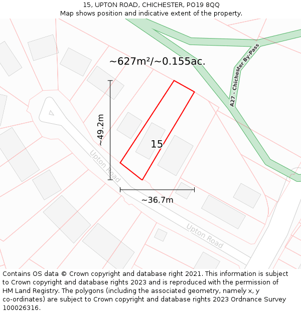 15, UPTON ROAD, CHICHESTER, PO19 8QQ: Plot and title map