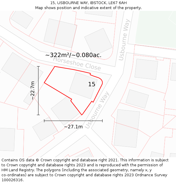 15, USBOURNE WAY, IBSTOCK, LE67 6AH: Plot and title map