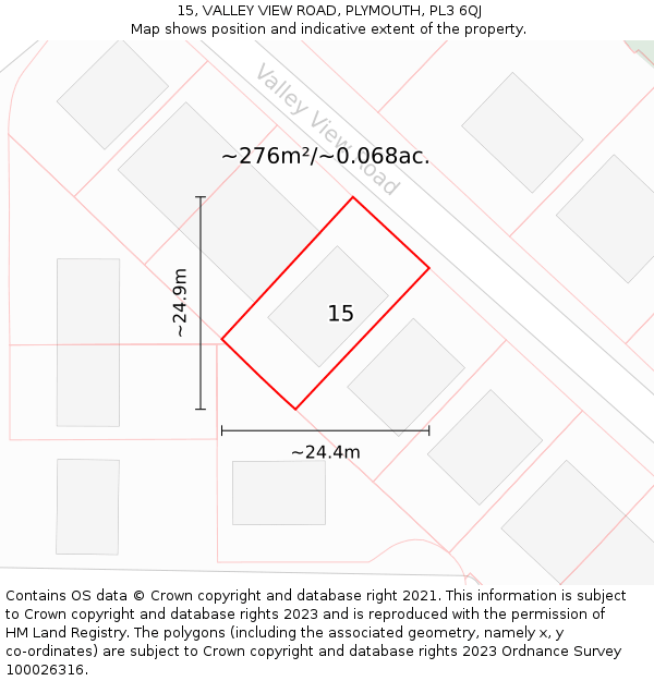 15, VALLEY VIEW ROAD, PLYMOUTH, PL3 6QJ: Plot and title map