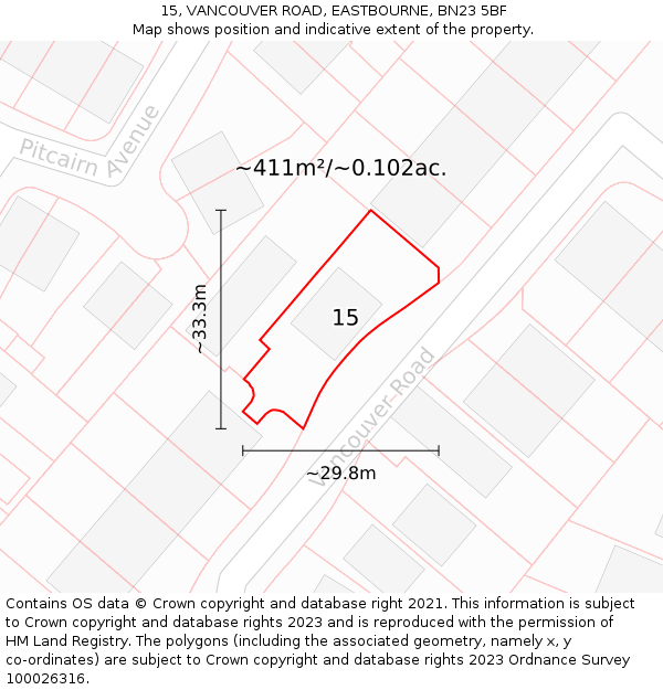 15, VANCOUVER ROAD, EASTBOURNE, BN23 5BF: Plot and title map