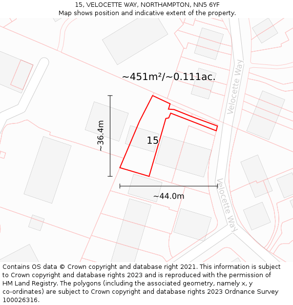 15, VELOCETTE WAY, NORTHAMPTON, NN5 6YF: Plot and title map