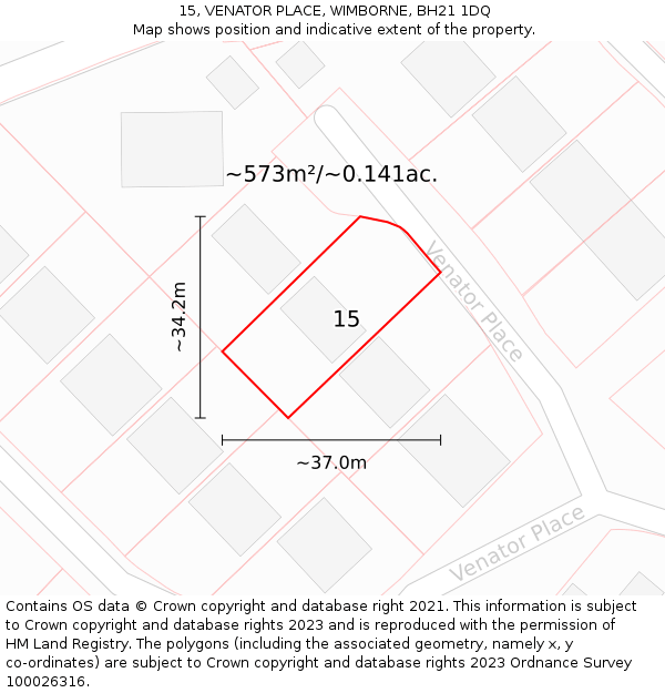15, VENATOR PLACE, WIMBORNE, BH21 1DQ: Plot and title map