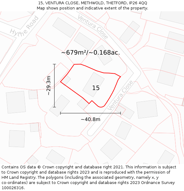 15, VENTURA CLOSE, METHWOLD, THETFORD, IP26 4QQ: Plot and title map