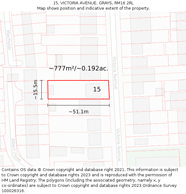 15, VICTORIA AVENUE, GRAYS, RM16 2RL: Plot and title map