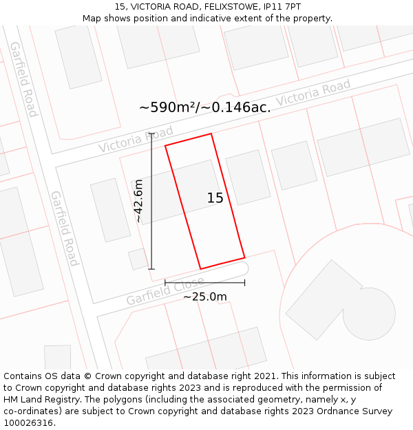 15, VICTORIA ROAD, FELIXSTOWE, IP11 7PT: Plot and title map