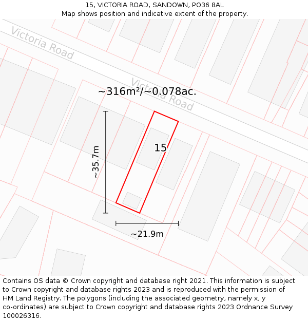 15, VICTORIA ROAD, SANDOWN, PO36 8AL: Plot and title map