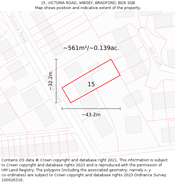 15, VICTORIA ROAD, WIBSEY, BRADFORD, BD6 3QB: Plot and title map