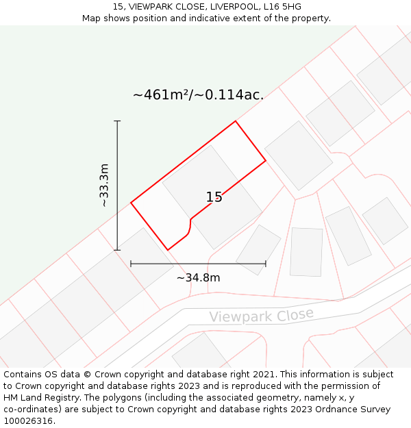 15, VIEWPARK CLOSE, LIVERPOOL, L16 5HG: Plot and title map