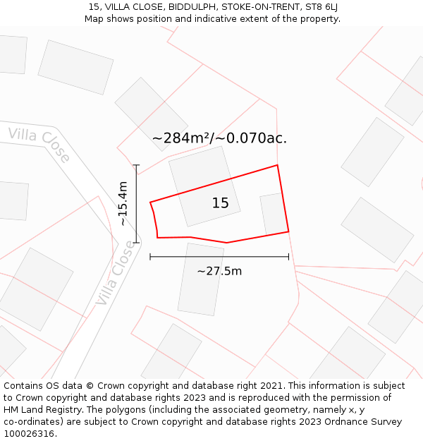 15, VILLA CLOSE, BIDDULPH, STOKE-ON-TRENT, ST8 6LJ: Plot and title map