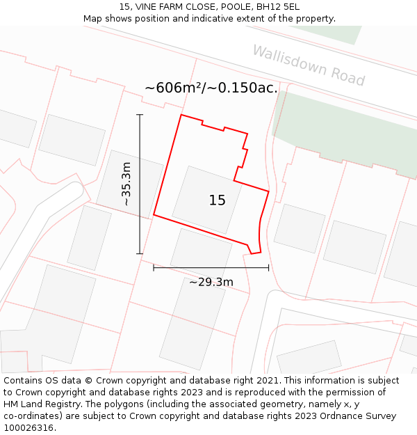 15, VINE FARM CLOSE, POOLE, BH12 5EL: Plot and title map