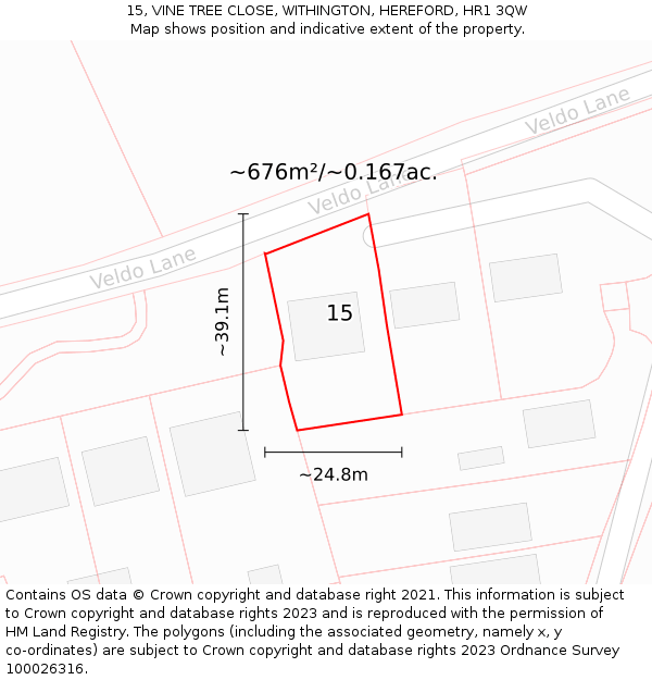 15, VINE TREE CLOSE, WITHINGTON, HEREFORD, HR1 3QW: Plot and title map