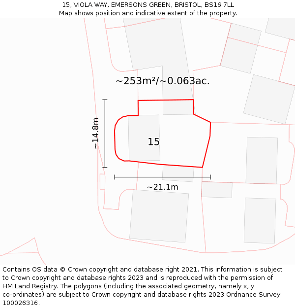 15, VIOLA WAY, EMERSONS GREEN, BRISTOL, BS16 7LL: Plot and title map