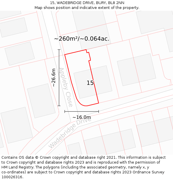 15, WADEBRIDGE DRIVE, BURY, BL8 2NN: Plot and title map