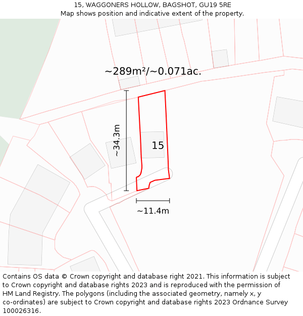 15, WAGGONERS HOLLOW, BAGSHOT, GU19 5RE: Plot and title map