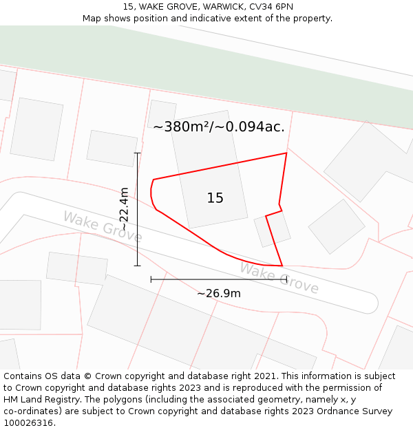 15, WAKE GROVE, WARWICK, CV34 6PN: Plot and title map