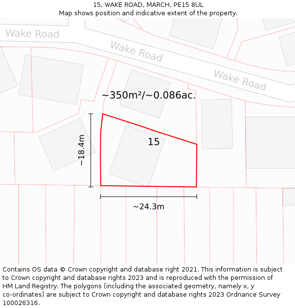 15, WAKE ROAD, MARCH, PE15 8UL: Plot and title map