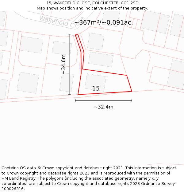 15, WAKEFIELD CLOSE, COLCHESTER, CO1 2SD: Plot and title map