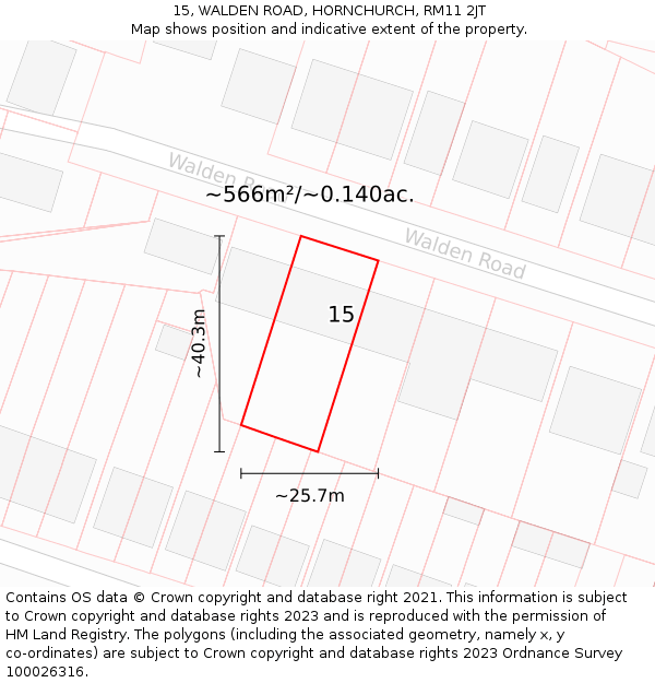 15, WALDEN ROAD, HORNCHURCH, RM11 2JT: Plot and title map