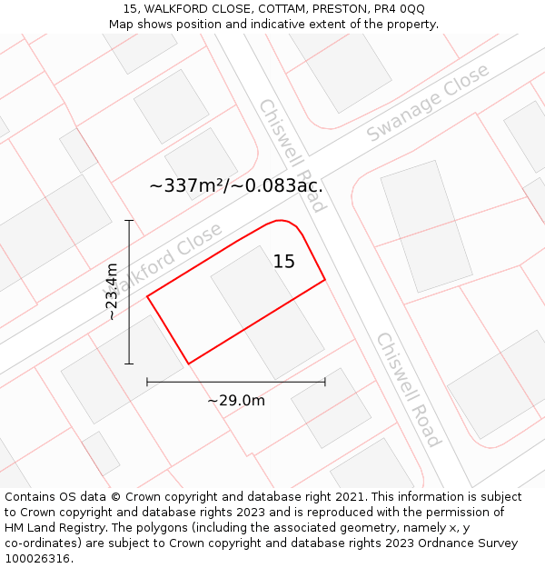 15, WALKFORD CLOSE, COTTAM, PRESTON, PR4 0QQ: Plot and title map