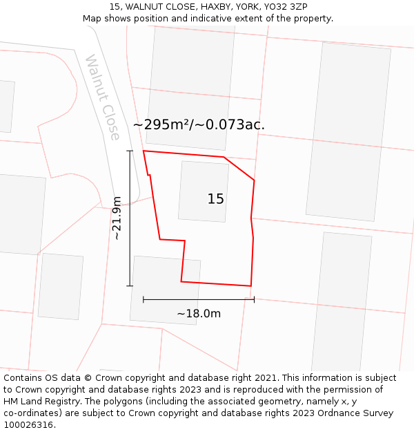 15, WALNUT CLOSE, HAXBY, YORK, YO32 3ZP: Plot and title map