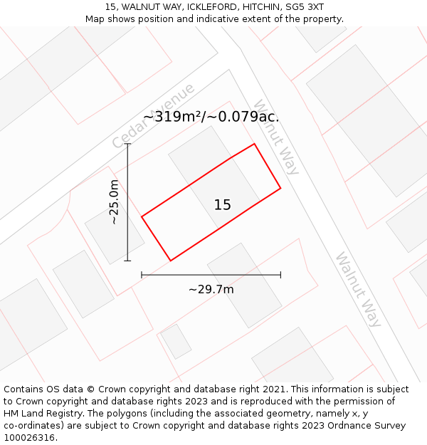 15, WALNUT WAY, ICKLEFORD, HITCHIN, SG5 3XT: Plot and title map