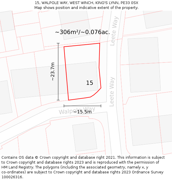 15, WALPOLE WAY, WEST WINCH, KING'S LYNN, PE33 0SX: Plot and title map